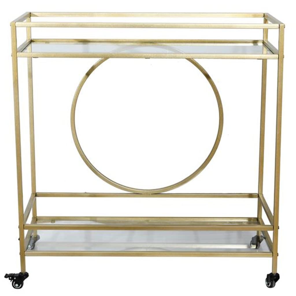 EHVYBDX Generic Movable Hand Trucks International Bar Serving Cart Dining Car Storage Rack 2-Layer Gold Metal Frame Glass Top Shelf/Gold/90.3X40X94.4Cm