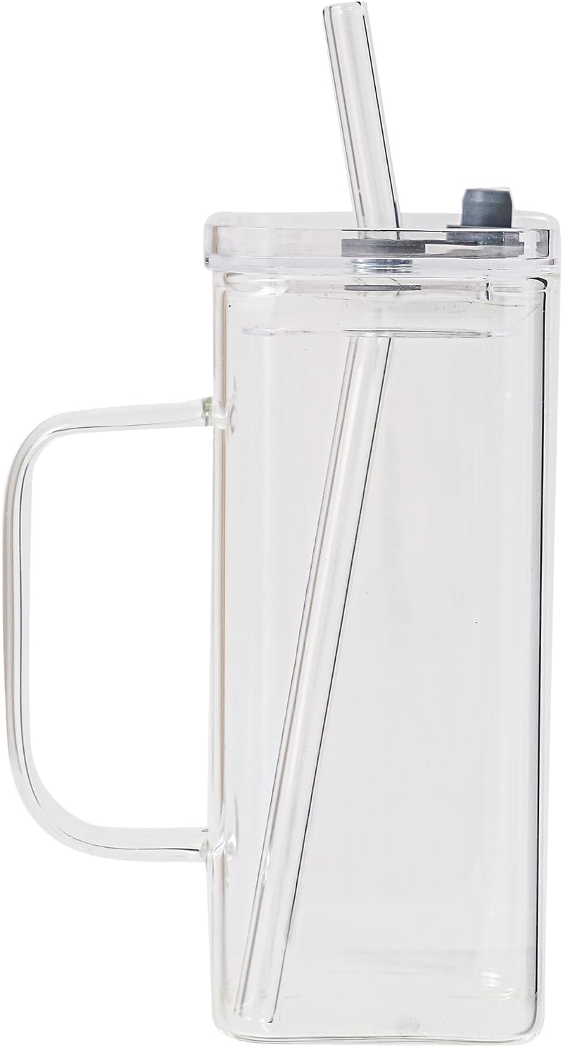 FUENYEJIA 13 Lided straw glass cup, ounce iced coffee cup for juice, milk, coffee, cappuccino, latte, cold drinks