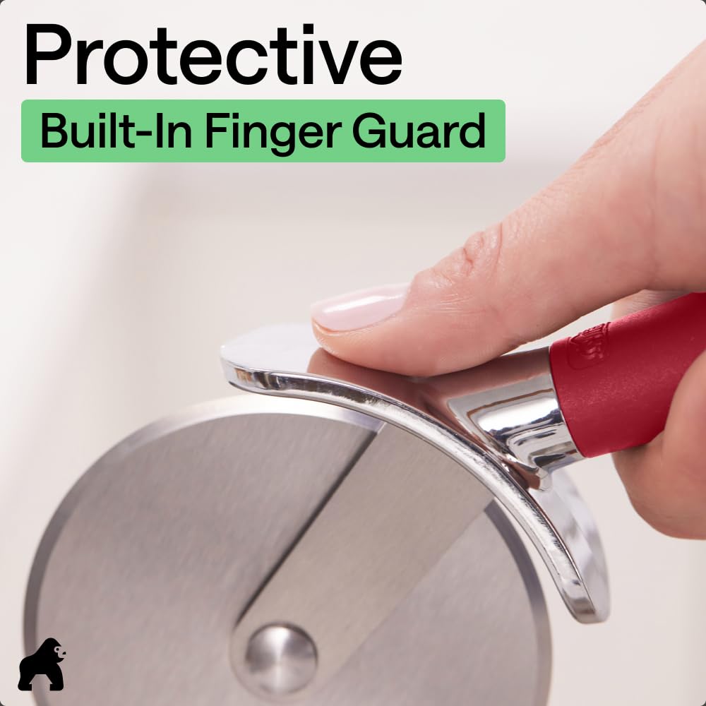 GORILLA GRIP Patented BPA-Free Large Pizza Cutter Wheel, 9 Inch, Extra Sharp Stainless Steel Blade, Slip Resistant Handle with Thumb Guard Protection, Slice Thick or Thin Pizzas, Pie, Pastries, Red