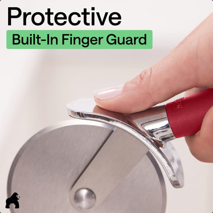 GORILLA GRIP Patented BPA-Free Large Pizza Cutter Wheel, 9 Inch, Extra Sharp Stainless Steel Blade, Slip Resistant Handle with Thumb Guard Protection, Slice Thick or Thin Pizzas, Pie, Pastries, Red