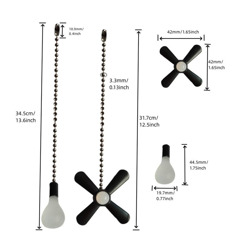 QLXHBOT Pull chain, Ceiling Fan Pull Chain Extender,3.3mm Diameter Beaded Ceiling Fan Pull Chain Decorative Light Bulb and Fan 12 Inches Fan Pull Chain Set Black, 4Pcs