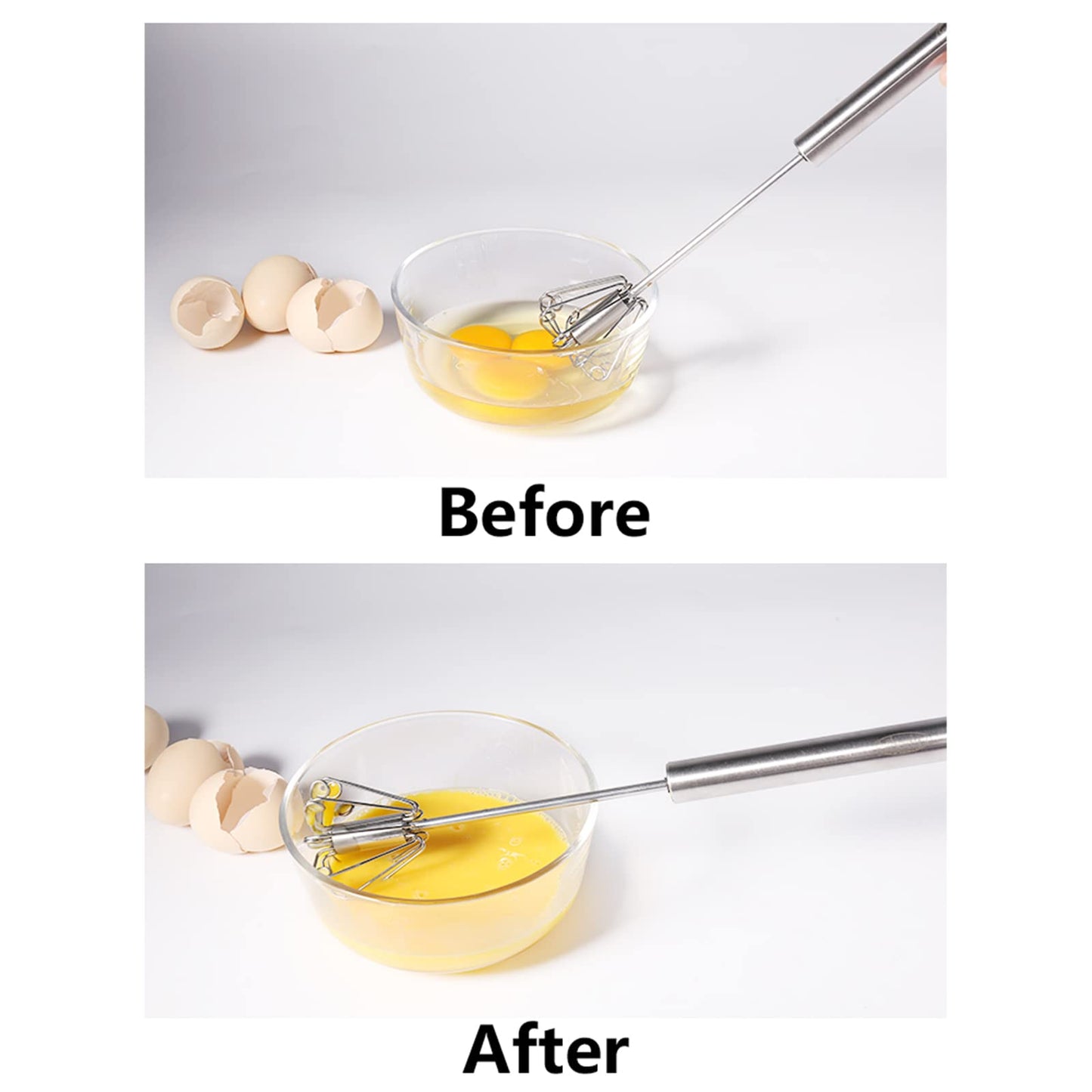 Newness Egg Whisk, [2 Pack] Stainless Steel Blender for Home - Versatile Tool for Egg Beater, Milk Frother, Hand Push Mixer Stirrer - Kitchen Utensil for Blending, Whisking, Beating