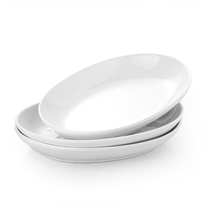 Gacoree 12 Inch Oval Serving Platters Set of 3, White Ceramic Serving Platters for Serving Food, Deep Porcelain Oval Platter for Appetizers, Salad, Pasta, Vegetables, Microwave Dishwasher Oven Safe