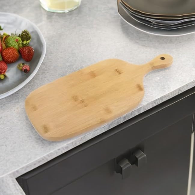 Bamboo Cutting Board for Pizza, Fruit, Meat, Cheese Platter, 15.4 x 7.3 Inch with Handle