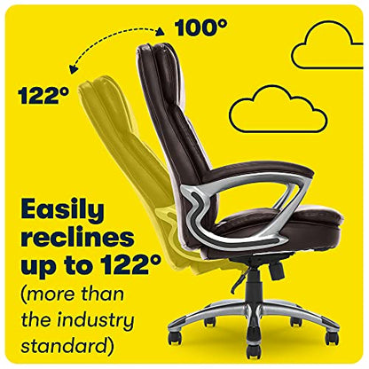 Serta Fairbanks Big and Tall High Back Executive Office Chair, Ergonomic Gaming Computer Chair with Layered Body Pillows, Contoured Lumbar Zone, Brown