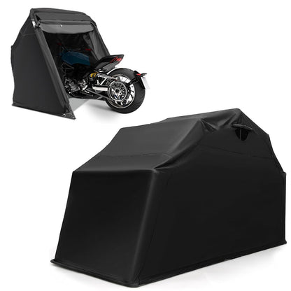 ERGOMASTER Motorcycle Shed, 136" x 54" x 75" Heavy Duty Waterproof Motorcycle Garage with 600D Oxford Fabric, Roll-up Mesh Windows Shed