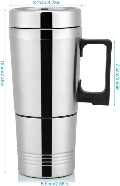 Asixx 12V/24V Car Heating Cup, 300ml Electric Kettle for Coffee, Tea, Water Mug, 304 Stainless Steel (24V)