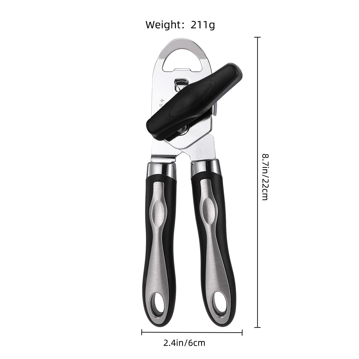 Manual Can Opener, Effortless Operation, Remove Lid with Magnet, 3 in 1 Bottle Opener & Milk Powder Opener, Soft Grip Handles, Easy to Turn, Heavy Duty Can Openers for Seniors - Black
