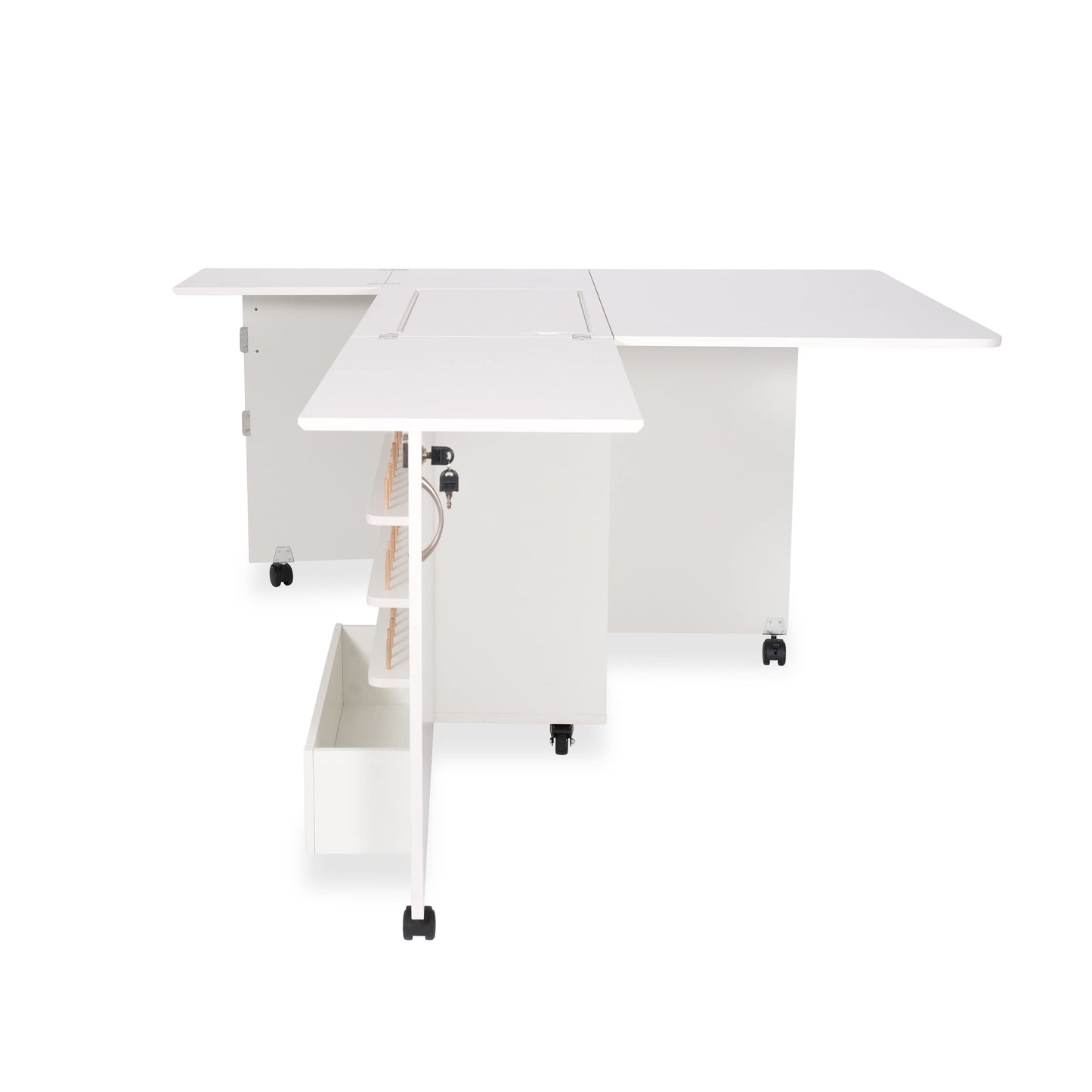 Arrow K8411 Wallaby Kangaroo Sewing, Cutting, Quilting, Crafting Cabinet and Table, Includes Storage and Airlift, Portable with Wheels White Ash Finish