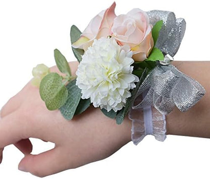 MOJUN Boutonniere and Wrist Corsage Set, Wedding Flowers Accessories for Prom Suit Decoration