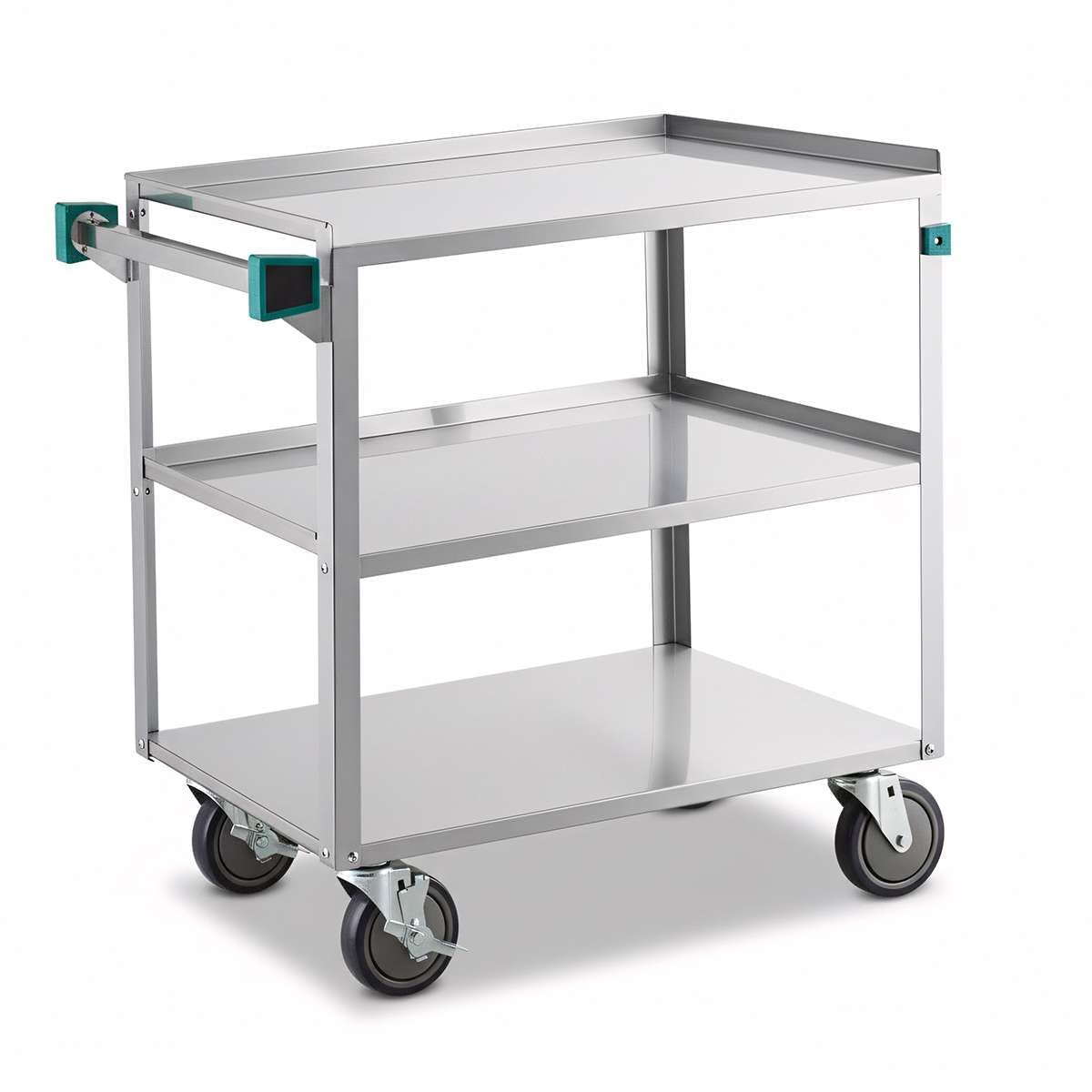 19" x 30.5" Commercial Stainless Steel Utility Cart NSF - Three Shelf Rolling Service Cart with Handle and 5" Casters - 300 lb Capacity, Rolling Cart for Warehouse and Restaurant