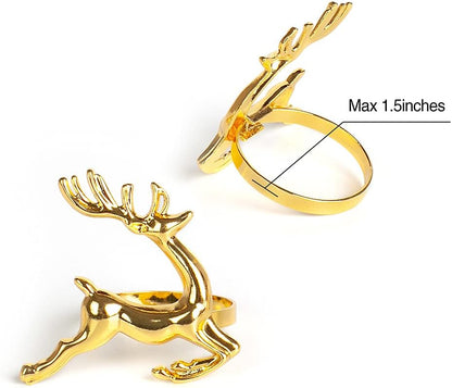 6Pcs Gold Deer Napkin Rings, Elk Chic Napkin Ring Holder for Christmas, Thanksgiving, Holiday Gatherings, Dinner Parties