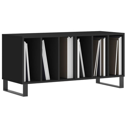 WXGTBKPR Vinyl Record Storage Cabinet with Iron Legs, Modern Media Console Stand for Living Room, Matte Black Engineered Wood Sideboard Organizer, 39.4x15.0x18.9 Inches