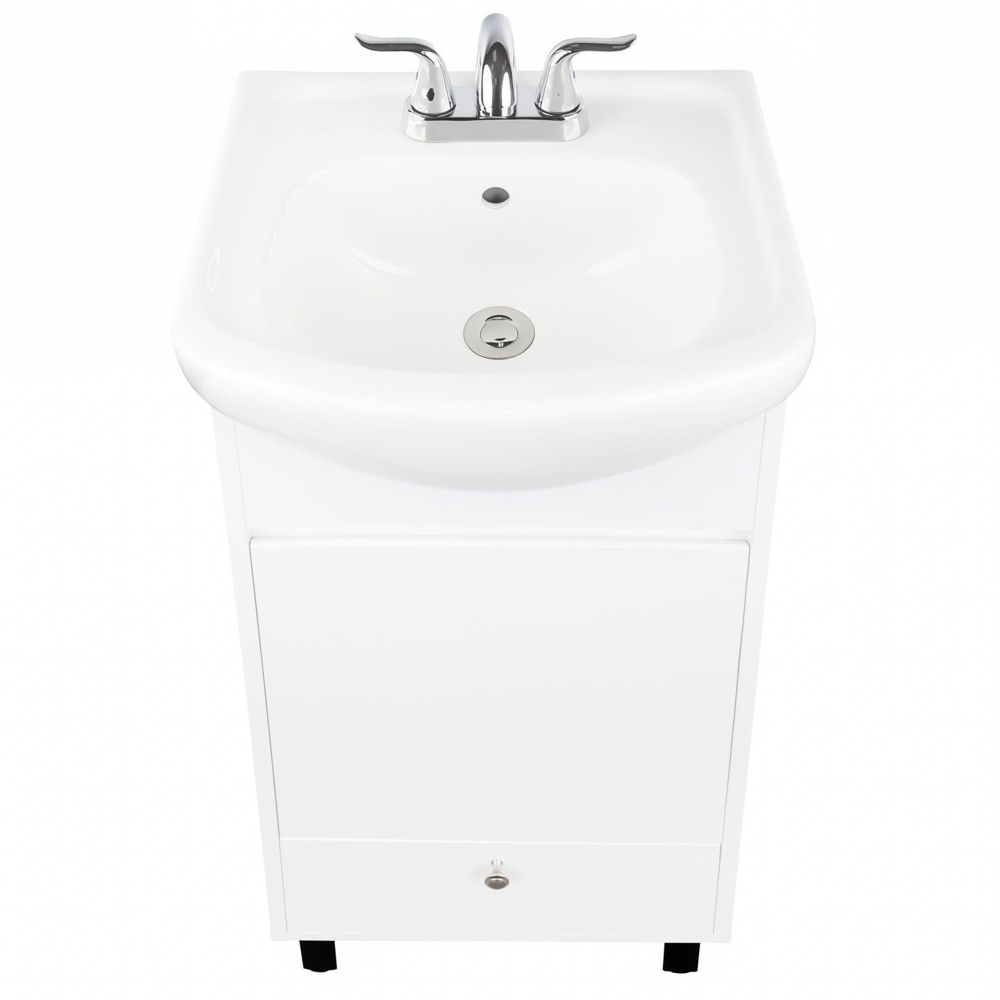 Fine Fixtures Petite 18 Inch Bathroom Vanity with Sink, Small Freestanding Bathroom Cabinet, Space-Saving Vanity Sink Combo Design, Dual Storage, Satin White