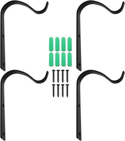 Iron Wall Hook 4PCS - Black Rustic Heavy-Duty Metal Hooks with Screws for Lanterns, Coats, and Plant Hangers