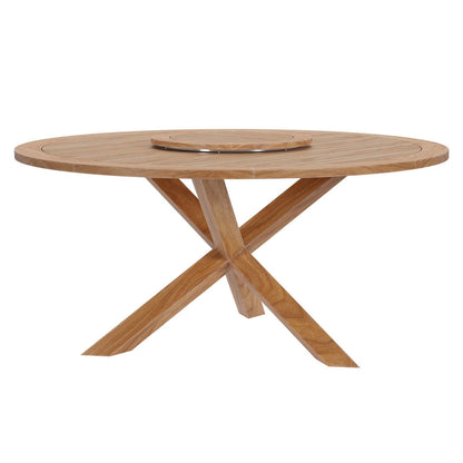 Modway Wellspring Outdoor Patio Round Teak Wood 63" Dining Table in Natural