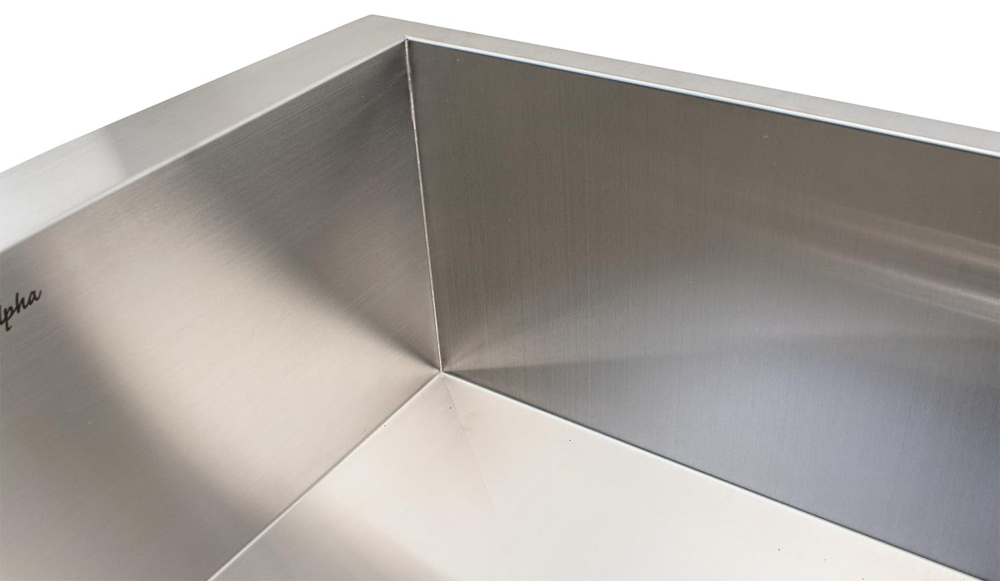 Alpha Sinks 21" Apron Front Farmhouse Sink - Stainless Steel, Single Bowl, 16-Gauge T304, Curved Apron Design - Premium Construct, Fast Drainage, Non-Toxic, Soundproof - Ideal for Modern Kitchens
