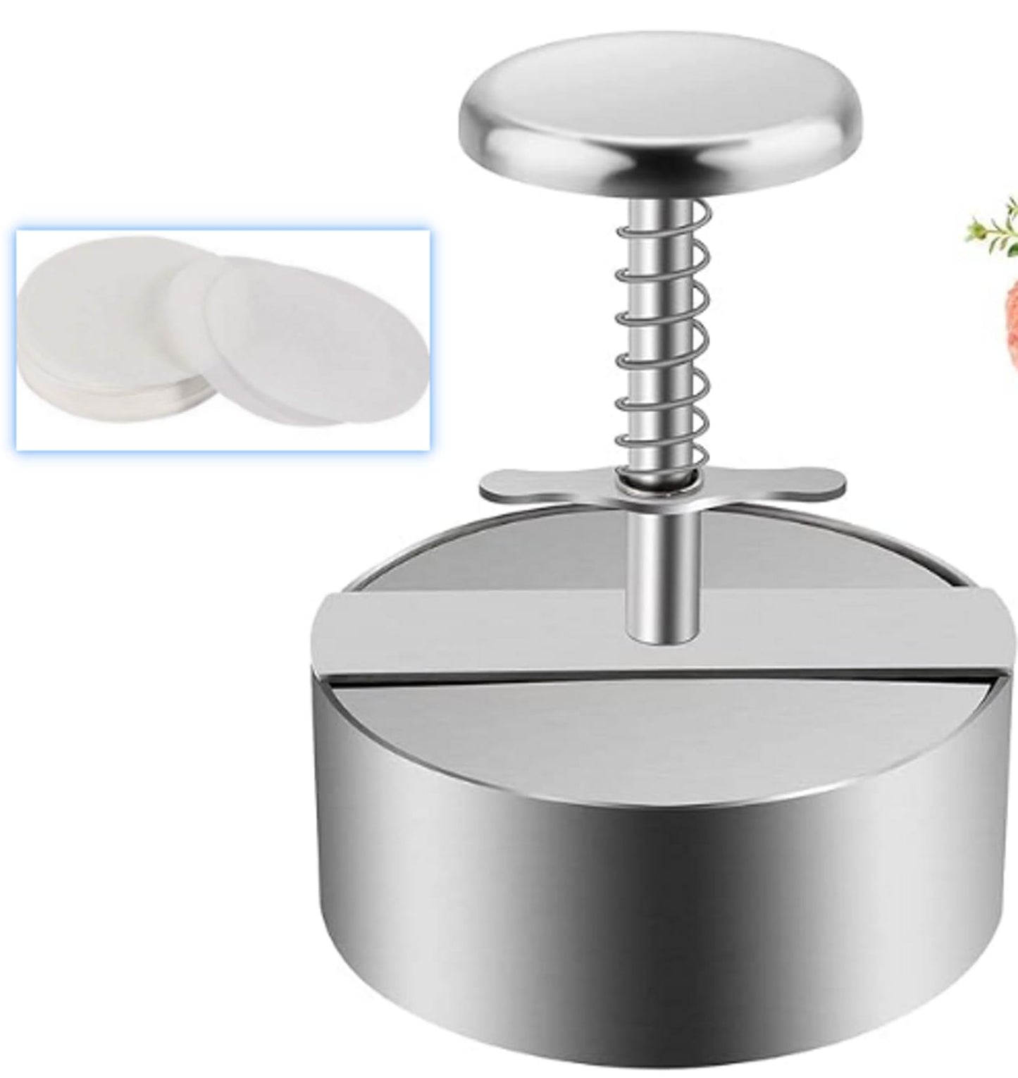 Quivorant 4.5" Burger Maker Press with 50 Patty Papers, 304 Stainless Steel Adjustable Non-Stick Hamburger Patty Maker, for Kitchen BBQ & Sandwich, Beef, Vegetables, Meat, Party Grill, Easy Release