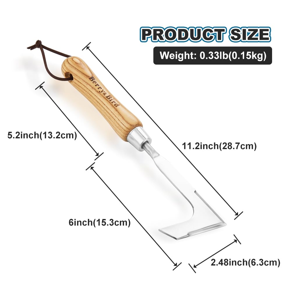Berry&Bird Crack Weeder, Crevice Weeding Tool, 11.2" Stainless Steel Manual Weeder, L-Shaped Side-Walk Puller Spatula, Grass Cutter Knife, Weeding Sickle for Garden Lawn Yard Patio Terrace Paving Moss