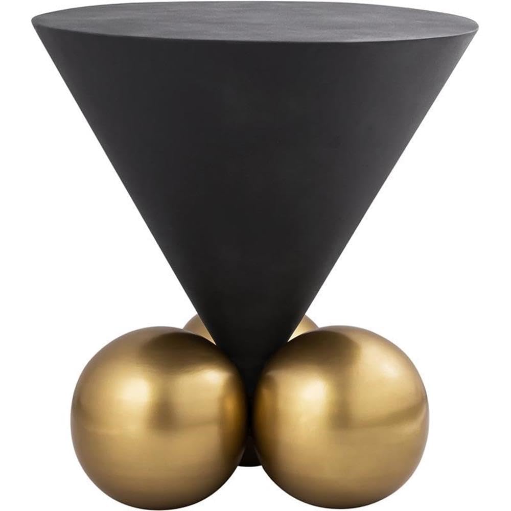 Meridian Furniture 265-E Naples Collection Modern | Contemporary Round End Table with Grey Textured Cement Table Top and a Brushed Brass Base, 20" W x 20" D x 21" H