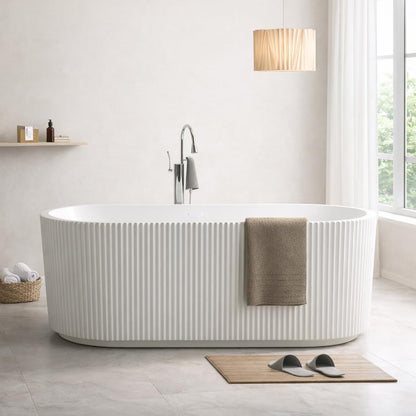 67" Acrylic Freestanding Soaking Bathtub, Deep Ergonomic Design with Lumbar Support, Integrated Overflow Drain, Non-Slip Base,cUPC Certified Modern Bathroom Tub, Easy Installation for Bathroom