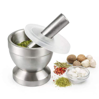 Stainless Steel Mortar and Pestle Set, Spice Grinder & Herb Grinder Bowl with Anti-Slip Base, Large Capacity, Easy to Clean Grinding Tool for Herbs, Spices & Tablets (Large)
