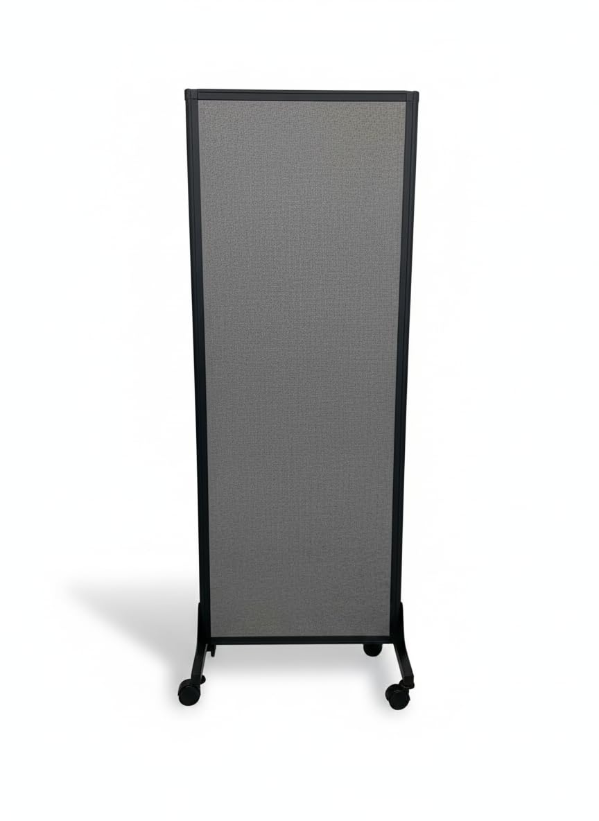 Versare Easy Wall Folding Room Divider | Freestanding Office Partitions | Classroom Dividers | Locking Wheels | Portable Room Separator | 14' Wide x 6' Tall Charcoal Gray Fabric Panels