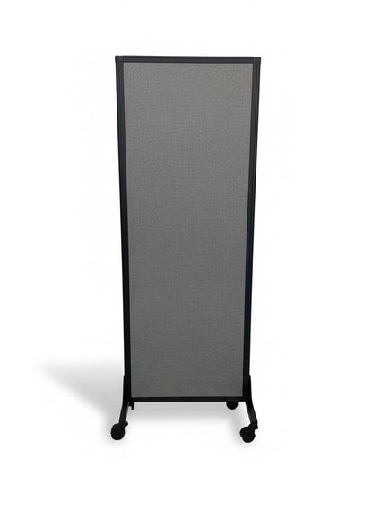 Versare Easy Wall Folding Room Divider | Freestanding Office Partitions | Classroom Dividers | Locking Wheels | Portable Room Separator | 14' Wide x 6' Tall Charcoal Gray Fabric Panels