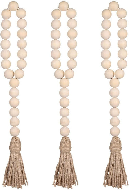 Garneck Wood Bead Garland, Rustic Country Decor Prayer Beads for Home Door Knob Christmas Decoration