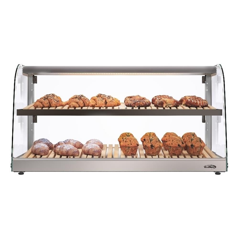 Pemberly Row Glass Countertop Dry Bakery Display Case, 40 in, 5.3 cu. ft. Capacity, Curved Glass, LED Lighting, Stainless Steel and Bamboo Design, Easy-Clean for Pastries and Bread