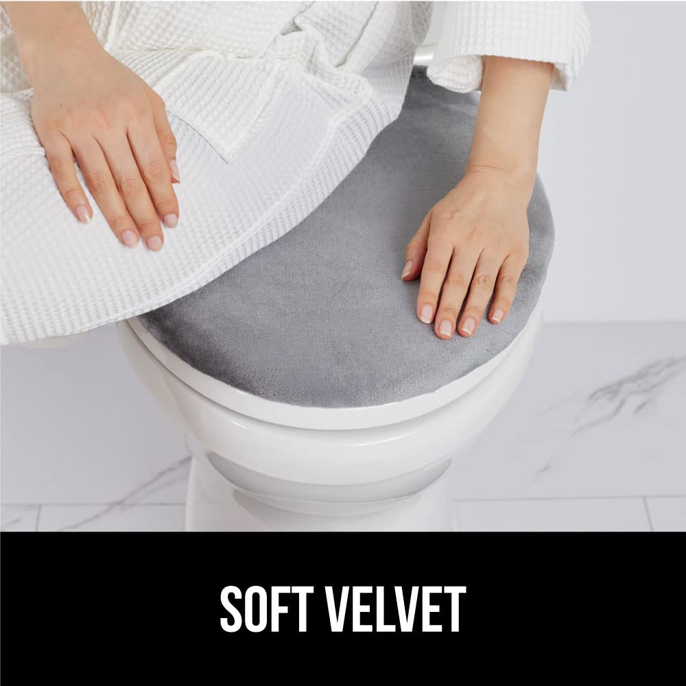 GORILLA GRIP Thick Memory Foam Bathroom Toilet Lid Seat Cover, Soft Velvet Topside, Machine Wash, Plush Cushioned Covers Fits Most Size Lids, Decorative Bath Room Accessories, 19.5x18.5, Grey