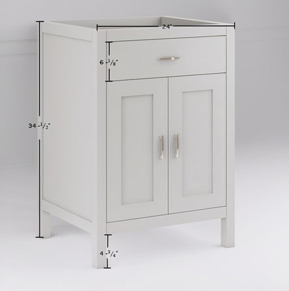24" Light Grey Bathroom Vanity Base Only – Freestanding Solid Wood Sink Cabinet with Tip-Out Drawer, Shaker Style Storage, No Top or Sink, 24" W x 21" D x 34.5" H