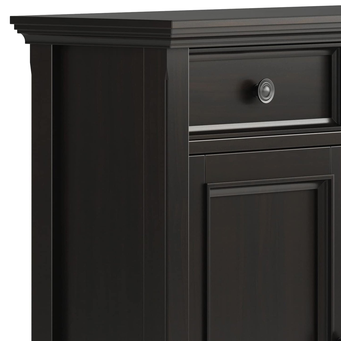 SIMPLIHOME Amherst 36-inch Wide Transitional-Style Storage Cabinet in Hickory Brown with Drawers and Adjustable Shelves for Entryway or Living Room