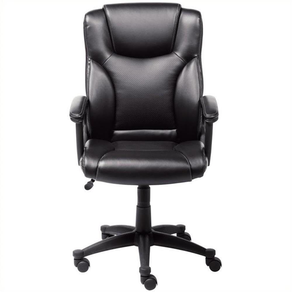 Pemberly Row Faux Leather Modern Swivel Executive Office Desk Chair, Height Adjustable Upholstered Rolling Chair for Meeting Room, Comfortable Computer Chair for Home Office and Study Room, Black