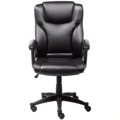 Pemberly Row Faux Leather Modern Swivel Executive Office Desk Chair, Height Adjustable Upholstered Rolling Chair for Meeting Room, Comfortable Computer Chair for Home Office and Study Room, Black