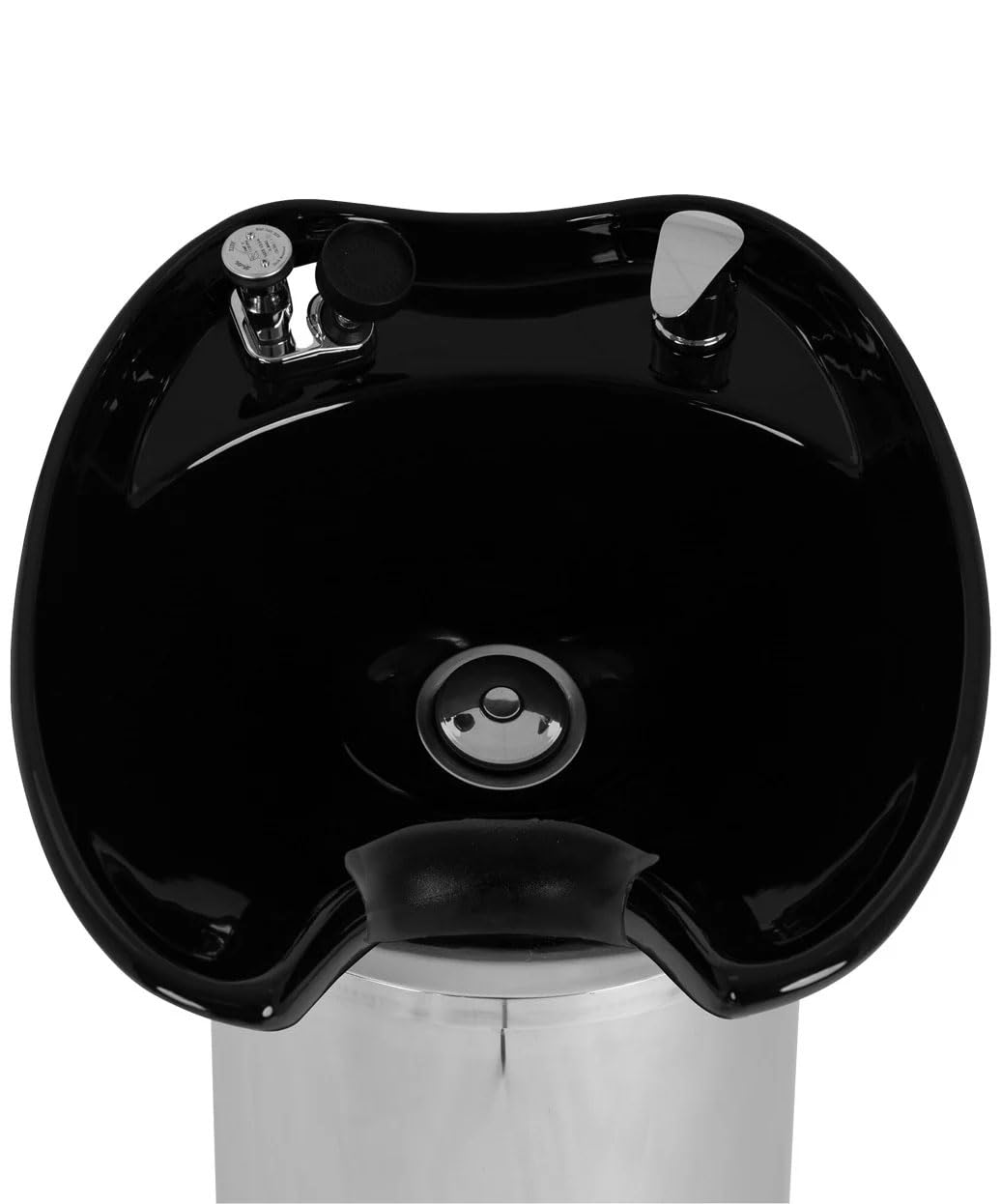Buy-Rite Paris Pedestal Shampoo Unit – Professional Salon Shampoo Station with Tilting Porcelain Bowl, Silver Base with Black Bowl – Includes Faucet, Spray Hose, Drain & Vacuum Breaker