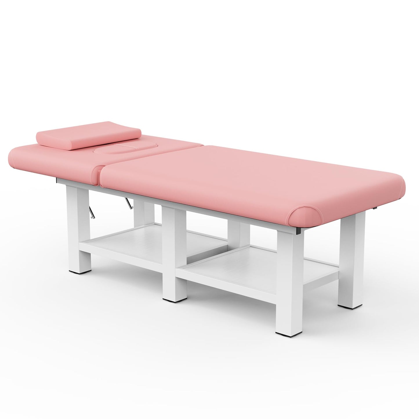 pouseayar Stationary Massage Table, 75”L 31.5''W Heavy Duty Esthetician Bed, 800LBS Metal Frame PU Leather Physical Therapy Table Spa Lash Bed Professional Equipment (Pink)