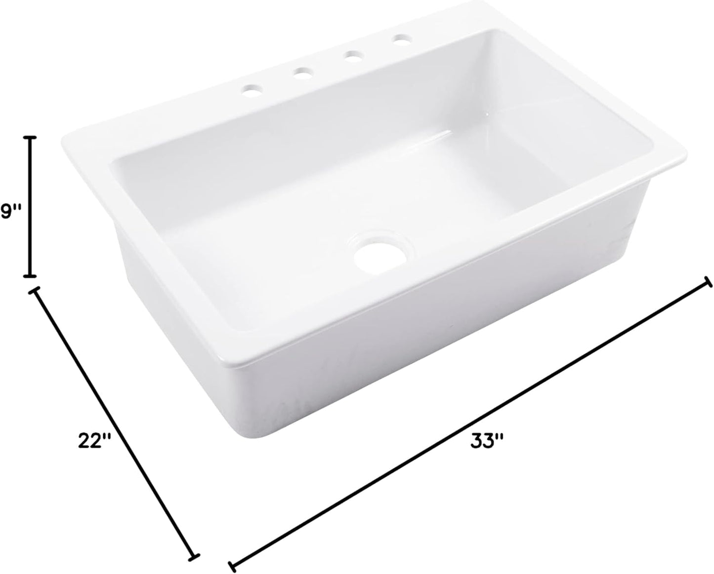 Sinkology Jackson Crisp White Fireclay Drop-In Kitchen Sink - 33 Inch Single Bowl - SureFire Fireclay Won't Chip, Crack, or Stain - 4-Hole - Sinkology Everyday Warranty - Fits 36 Inch Cabinet