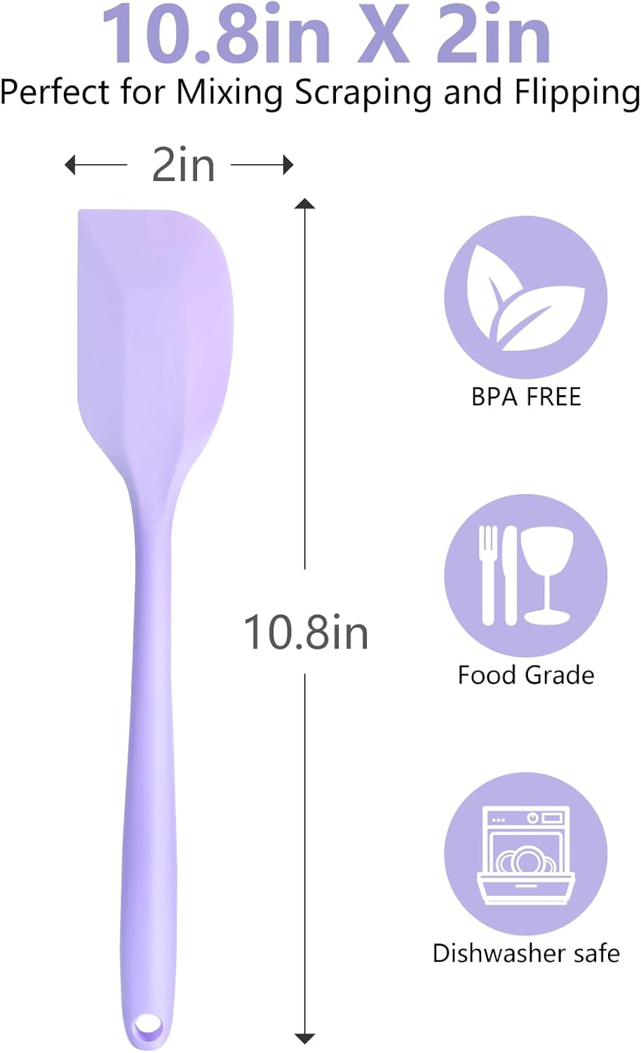 Purple Rubber Spatula, 10.8In Silicone Spatula for Cooking, Heat Resistant, Flexible for Nonstick Cookware