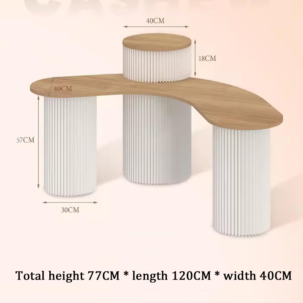 TT-YEL Portable Multi-Functional Paper Display Rack, Foldable Retail Display Table, Round Display Table with Wooden Shelves, Craft Display Rack, Paper Column Display Stand,B l120×w40×h77cm