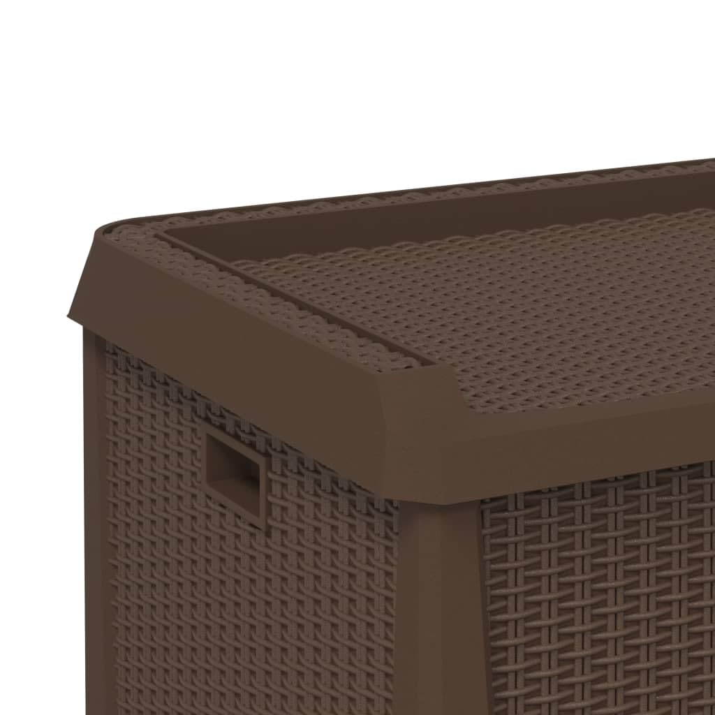 Kalmrek Patio Storage Box Brown 33 gal Polypropylene Resin Wicker Garden Deck Porch Outdoor Storage Chest Bench with Lockable Lid and Gas-Lift Mechanism for Cushion Pillow Tool Organization