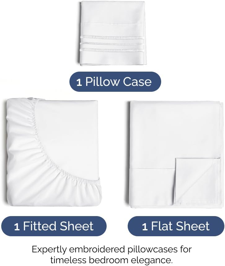 Ultra Soft Twin Size 3 Piece Sheet Set by [Brand Name] - Cooling, Wrinkle-Free Bedding - Fits 8-16 Inch Mattresses - Breathable, Hotel Luxury in Bright White