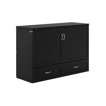 AFI, Marion Queen Wood Murphy Bed Chest with 6" Mattress, Storage Drawer, & Built-in Charger, Black