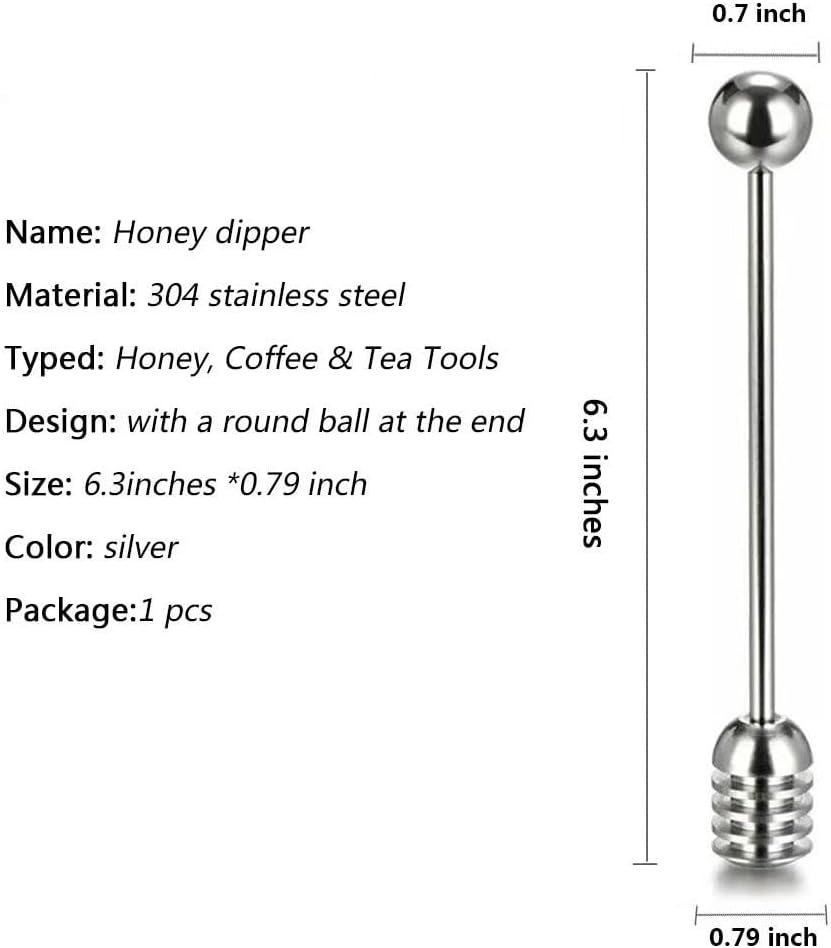 304 Set, 6.3 Inch 1 Pack 1 NiceGo Honey Dipper. Premium Stainless Steel Honey Dipper Kitchen Stirrer, Deep-Groove
