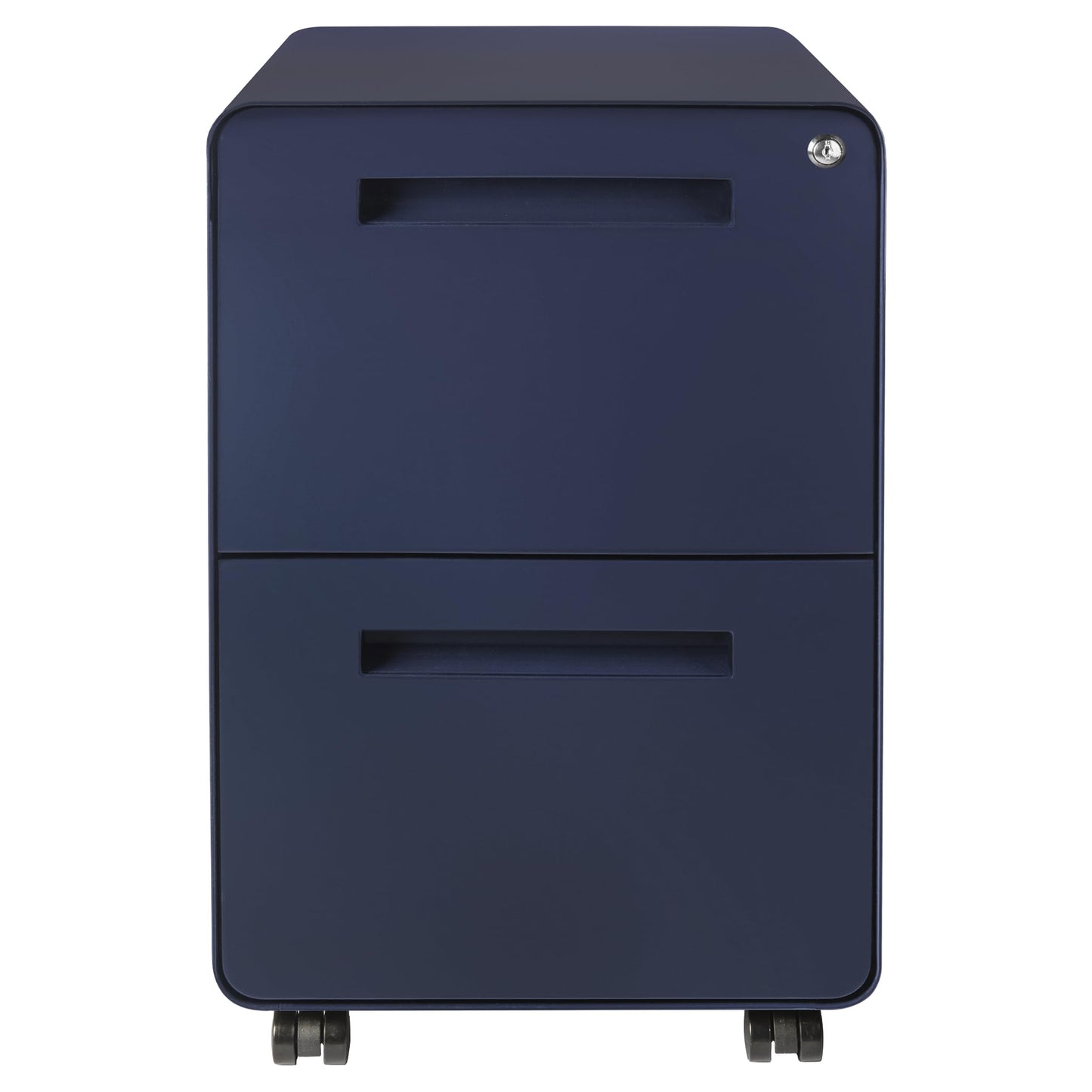 Laura Davidson Furniture Stockpile 2 Drawer Mobile File Cabinet with Lock - Under Desk Metal Filing Cabinet, Legal/Letter File Folders, Wheels and Stationary Feet, Pre-Assembled, Navy Blue