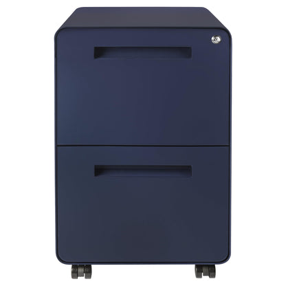 Laura Davidson Furniture Stockpile 2 Drawer Mobile File Cabinet with Lock - Under Desk Metal Filing Cabinet, Legal/Letter File Folders, Wheels and Stationary Feet, Pre-Assembled, Navy Blue