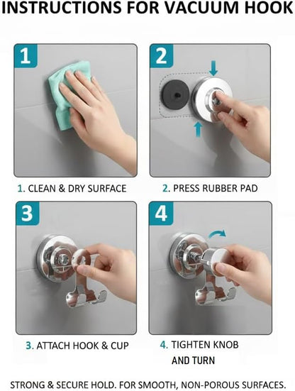 304 Suction Cup Hooks Razor Holder Powerful Vacuum Organizer for Towel, Razor, Coat, Bathrobe and Loofah Stainless