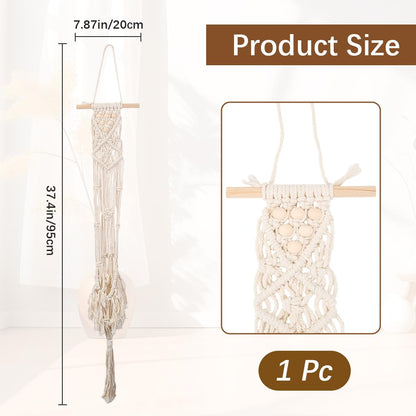 CREATCABIN Ukulele Wall Mount Hanger White Macrame Guitar Wall Hanger 7.87" x 37.4" Cotton Boho Hanging Stand Holders Hangers Alternative Kit with Wood Head for Acoustic Electric Guitars Walls Decor