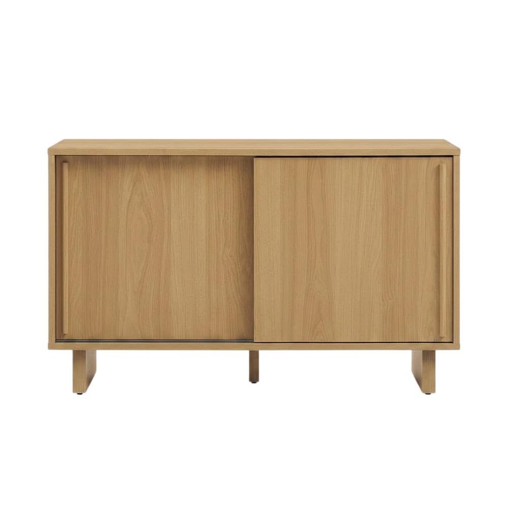 Furnifact White Oak Record Player Cabinet with Vinyl Storage, Audio Stand, Storage Compartments, Durable, for Living Room or Studio