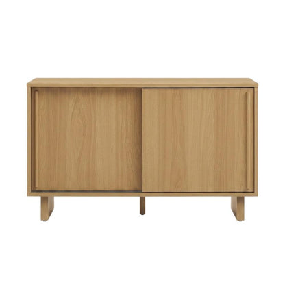 Furnifact White Oak Record Player Cabinet with Vinyl Storage, Audio Stand, Storage Compartments, Durable, for Living Room or Studio